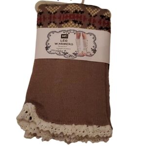Leg Warmers Womens Tan Lace White One Size New Knit Crochet